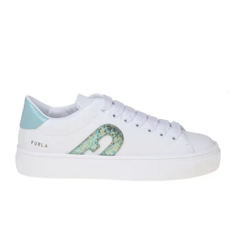 Furla , White Lace Up Sneakers with Green Accents ,Green female, Sizes: