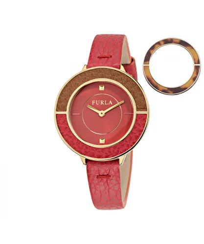 Furla WoMens 34mm Club Leather Watch, Red - One Size