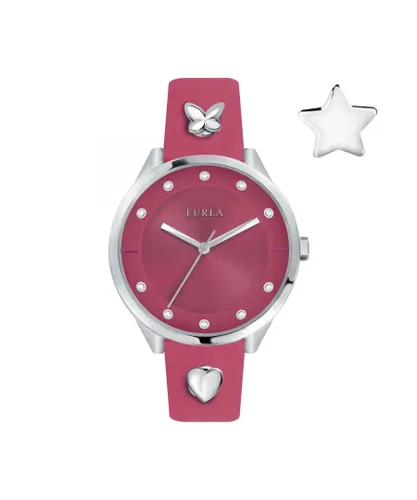 Furla WoMens Pin Pink Dial Calfskin Leather Watch - One Size