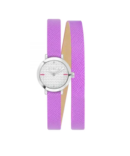 Furla WoMens Vittoria Silver Dial Calfskin Leather Watch - Purple - One Size