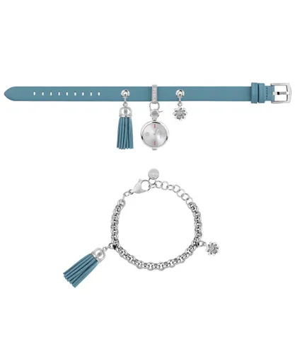 Furla WoMens White Dial Chain Calfskin Leather Set Watch - Blue - One Size