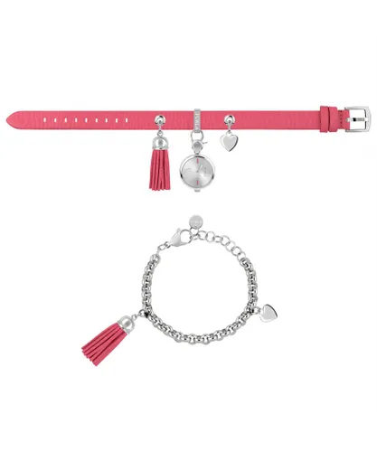 Furla WoMens White Dial Chain Calfskin Leather Set Watch - Pink - One Size