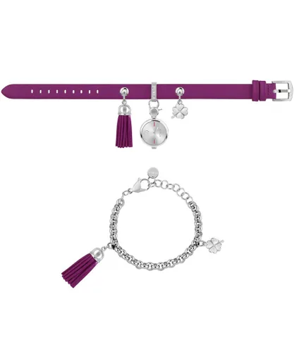 Furla WoMens White Dial Chain Calfskin Leather Set Watch - Purple - One Size