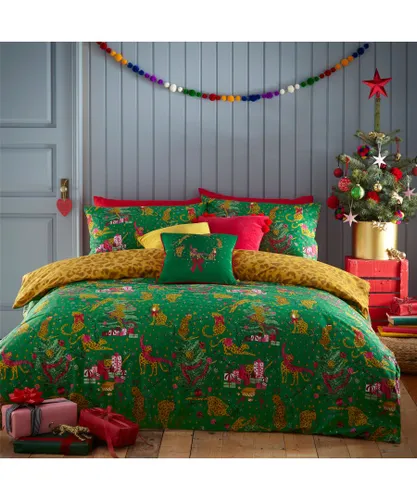 furn. Purrfect Christmas Duvet Cover Set - Green Cotton - Size Toddler