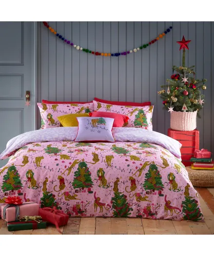 furn. Purrfect Christmas Duvet Cover Set - Pink Cotton - Size Toddler