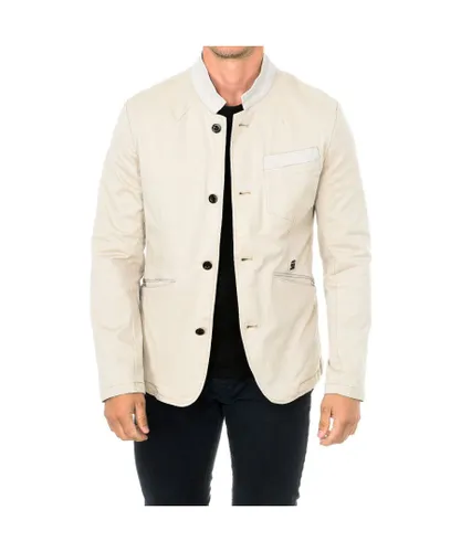 G Star Raw Mens Long Sleeve Mandarin Collar Blazer Jacket 82954E - Beige Cotton