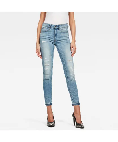 G-Star RAW Womens 3301 High Skinny Ripped Edge Ankle Jeans - Blue Cotton