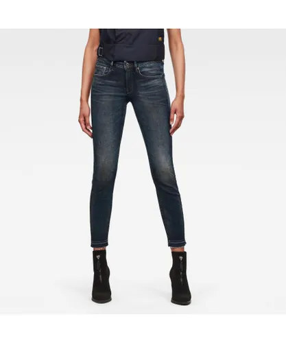 G-Star RAW Womens 3301 Mid Skinny Ripped Edge Ankle Jeans - Navy Cotton
