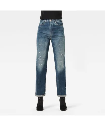 G Star Raw Womens G-Star RAW Tedie Ultra High Straight Turn Up Ankle Selvedge Jeans - Navy Cotton