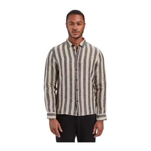Gabba , Gabba | York big striped linen shirt ,Gray male, Sizes: