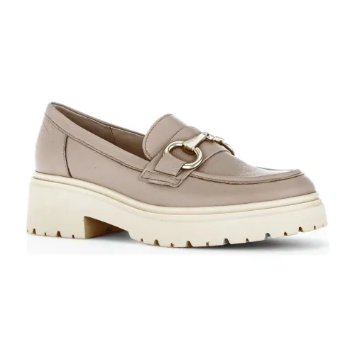 Gabor , Beige Leather Loafers for Women ,Beige female, Sizes: