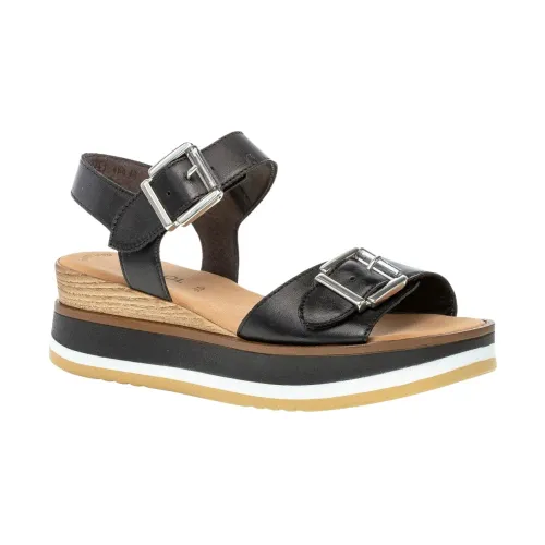 Gabor , Black Leather Casual Open Sandals ,Black female, Sizes: