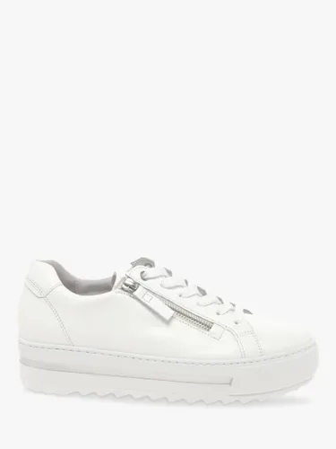 Gabor Heather Wide Fit Leather Flatform Trainers, White - White - Female