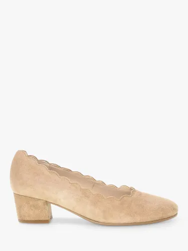 Gabor Wide Fit Gigi Suede Scalloped Edge Block Heel Court Shoes, Sand - Sand - Female