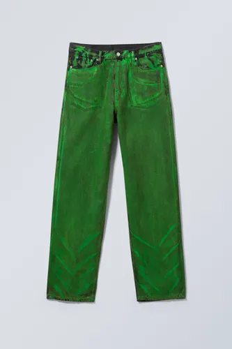 Galaxy Loose Green Coated Jeans - Green