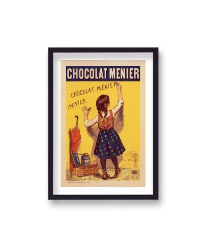 Gallery Print & Art Vintage French Advertising Menier Chocolat Young Girl Writing on Wall - Black Frame Wood - One