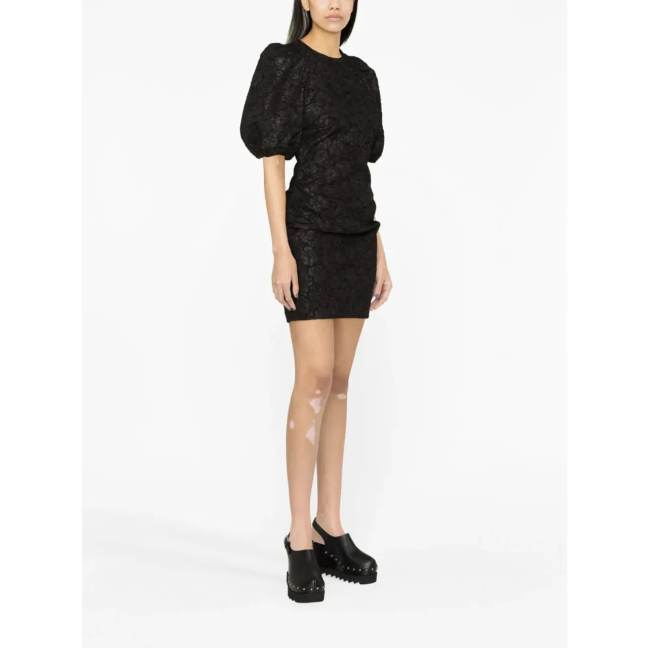Ganni , Black Jacquard Puff Sleeve Dress ,Black female, Sizes: