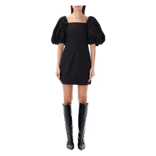 Ganni , Black Poplin Puff Sleeve Mini Dress ,Black female, Sizes: