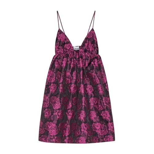 Ganni , Botanical Print V-Neck Dress ,Purple female, Sizes: