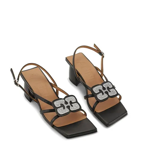 GANNI Butterfly Heeled Square Toe Sandals - Black