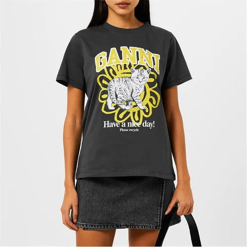 Ganni Cat Graphic T-Shirt - Black