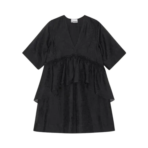 Ganni , Crinkled Georgette Flounce Mini Dress ,Black female, Sizes: