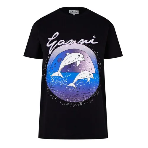 GANNI Dolphin Printed T Shirt - Black