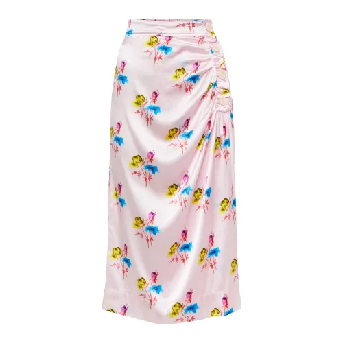 Ganni , Floral Print Silk Midi Skirt ,Pink female, Sizes: