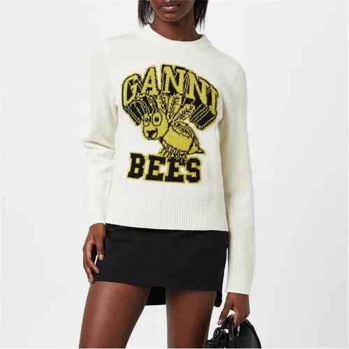 GANNI Graphic Bees Jacquard Knit Jumper - White
