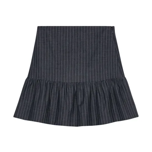 Ganni , Gray Pinstripe Flounce Mini Skirt ,Gray female, Sizes:
