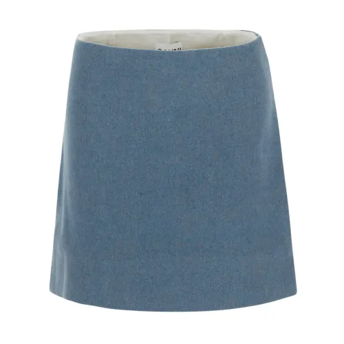 Ganni , Heather Blue Wool A-Line Mini Skirt ,Blue female, Sizes: