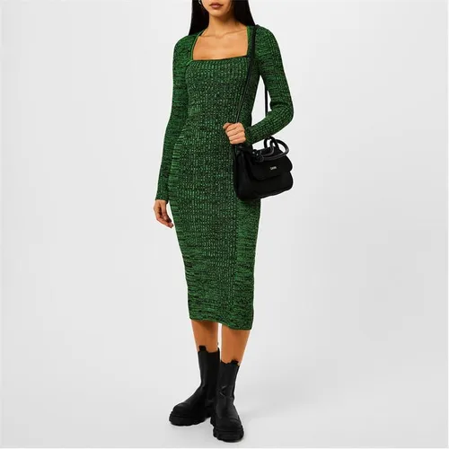 GANNI Melange Knit Midi Dress - Green