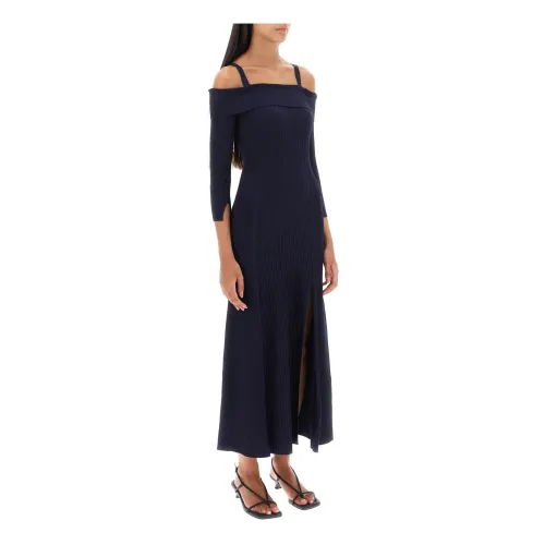 Ganni , Off-the-Shoulder Knitted Dress ,Blue female, Sizes: