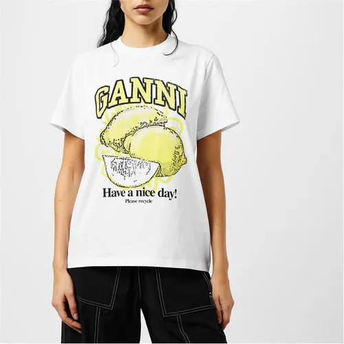 GANNI Relaxed Lemon T-Shirt. - White