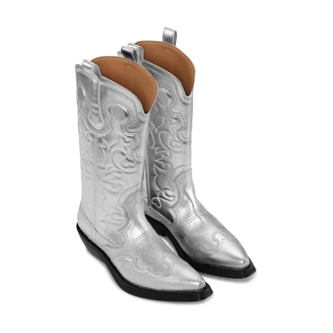 Ganni , Silver Metallic Embroidered Slip-On Boots ,Gray female, Sizes: