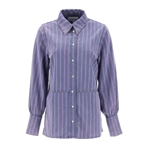 Ganni , Striped Denim Shirt with Italian Collar ,Purple female, Sizes: