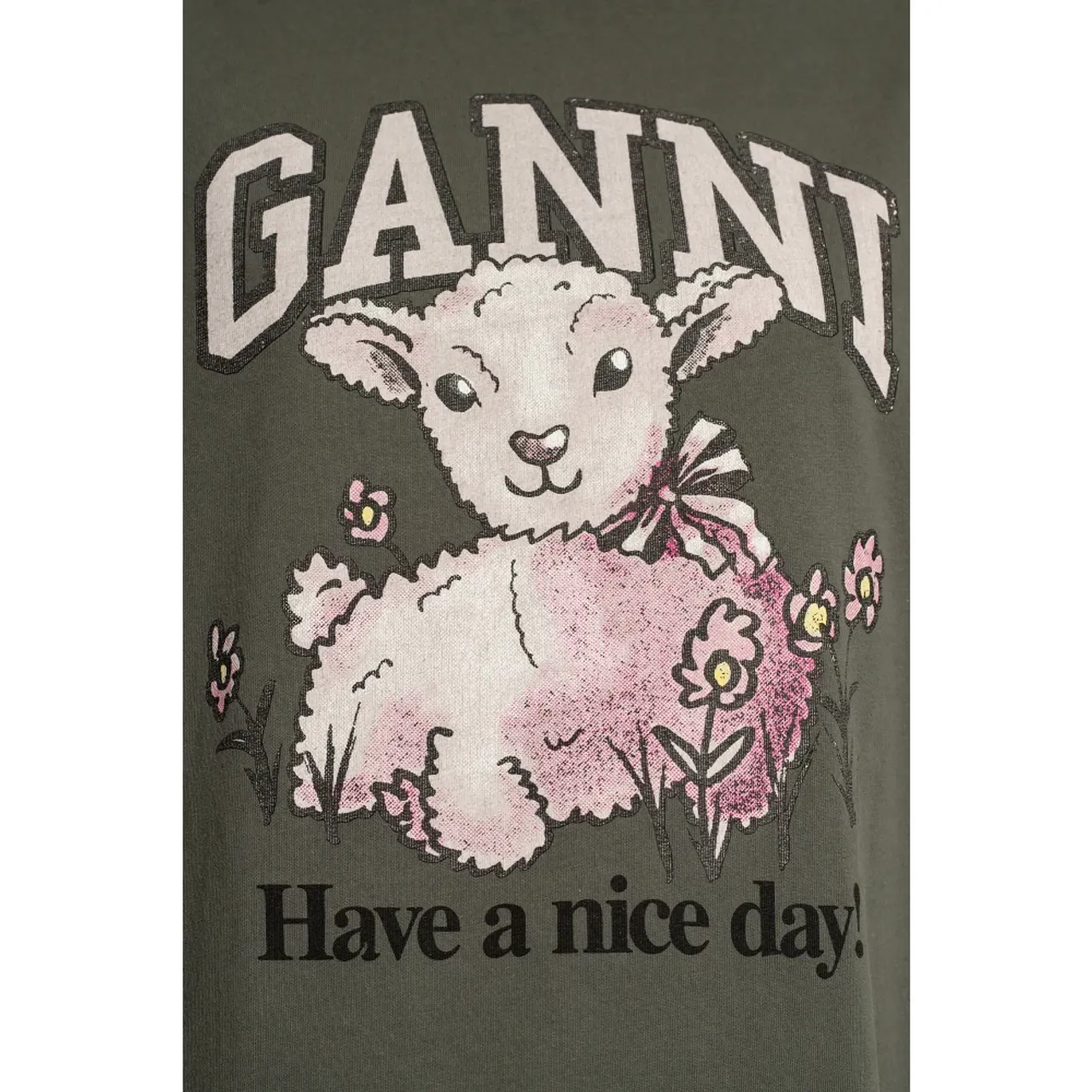 Ganni , T-Shirt With Logo ,Gray female, Sizes: