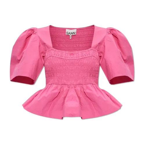 Ganni , Top With Short Sleeves ,Pink female, Sizes:
