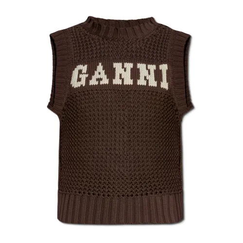 Ganni , Vest with logo ,Brown female, Sizes: