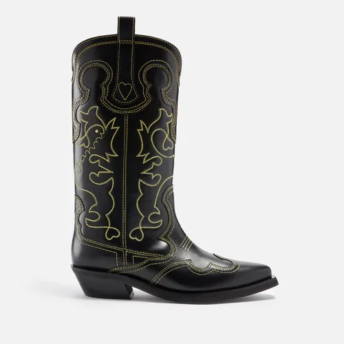 Ganni Women's Embroidered Leather Western Boots - UK