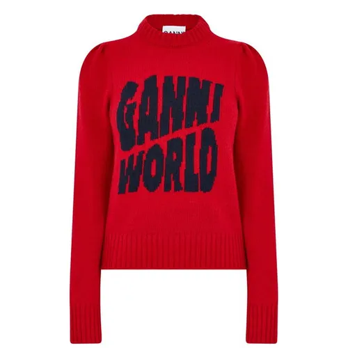 GANNI World Print Knit Jumper - Red