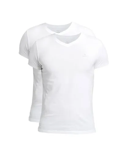 Gant 2 Pack Mens V-Neck T-shirt - White Cotton