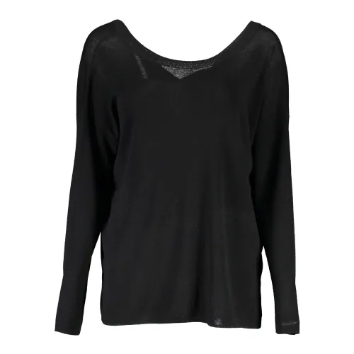 Gant , Black Wool Sweater, Long-sleeved, Round Neckline ,Black female, Sizes:
