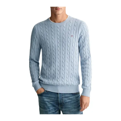 Gant , Cotton Cable C-Neck Sweater ,Blue male, Sizes:
