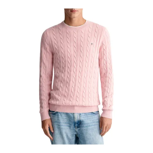 Gant , Cotton Cable C-Neck Sweater ,Pink male, Sizes: