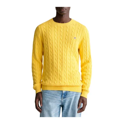 Gant , Cotton Cable C-Neck Sweater ,Yellow male, Sizes: