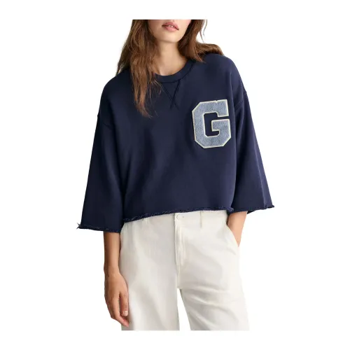 Gant , G-Badge Cropped SS C-Neck Sweat ,Blue female, Sizes: