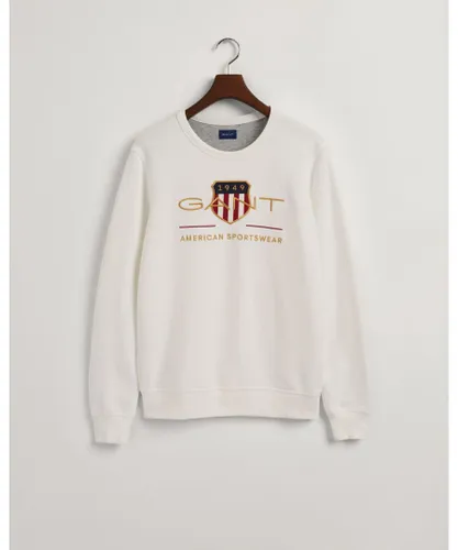 Gant Mens Archive Shield Crewneck Sweatshirt in White Cotton