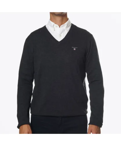 Gant Mens Classic Cotton V-Neck Sweatshirt in Black
