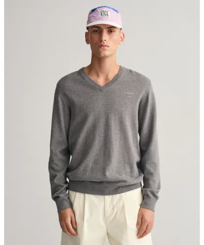 Gant Mens Classic Cotton V-Neck Sweatshirt in Grey